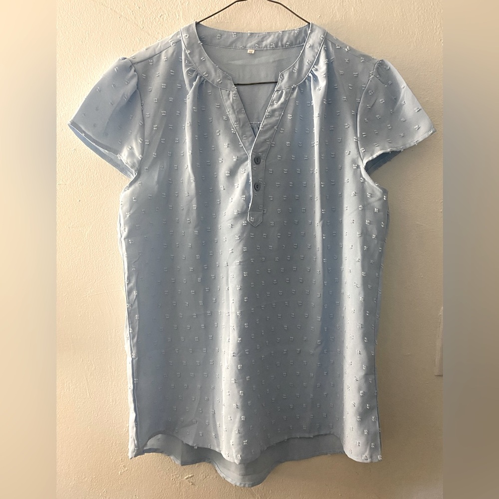 Mindy dot Baby blue short sleeve blouse size Medium